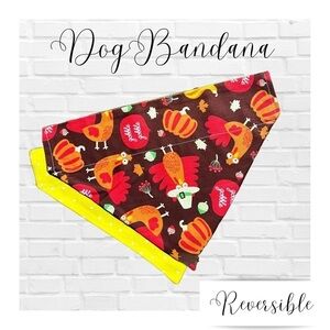 Thanksgiving Turkey Handmade Reversible Over Collar Dog Bandana XS SM M La…